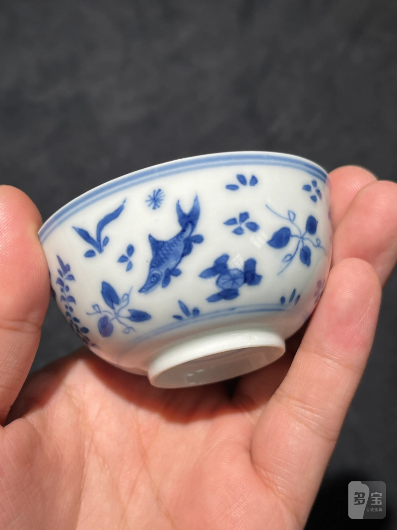 清康熙 青花鱼藻纹小杯一组五件 - 图11